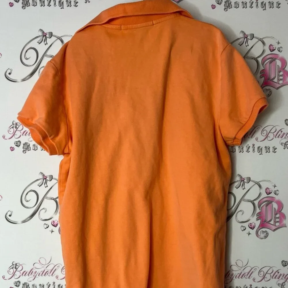 Ralph Lauren sport Orange Polo Shirt Classic Style collared logo blue slim fit